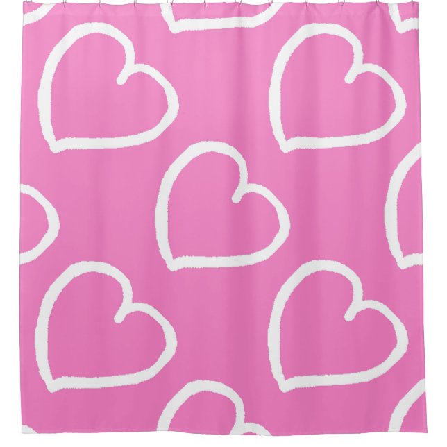 Große Herzen Muster weiß auf rosa Duschvorhang (Vorderseite)