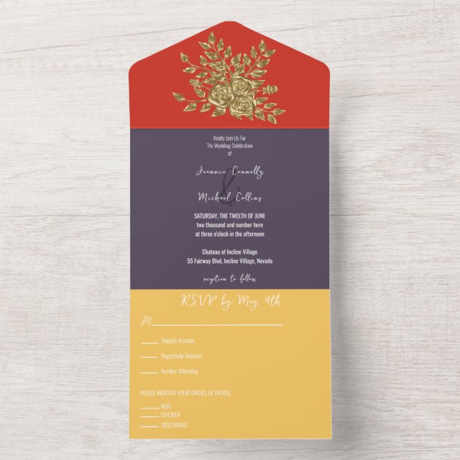 Große Hochzeit der Goldenen Rose All In One Einladung (Innen Boden)