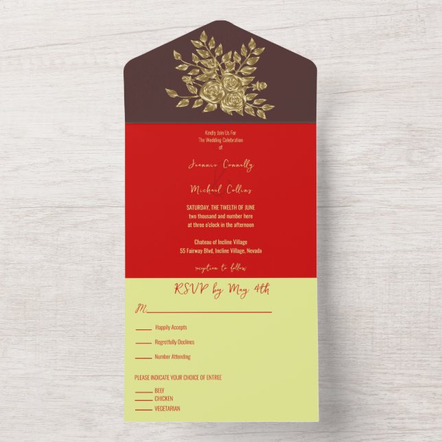 Große Hochzeit der Goldenen Rose All In One Einladung (Innen Boden)