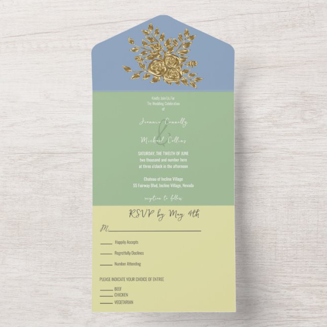 Große Hochzeit der Goldenen Rose All In One Einladung (Innen Boden)