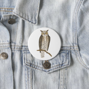 Große Horned Owl Farbige Stift Kunst Button