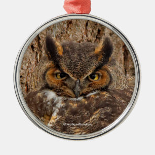 Große Horned Owl im Douglas Fir Ornament Aus Metall