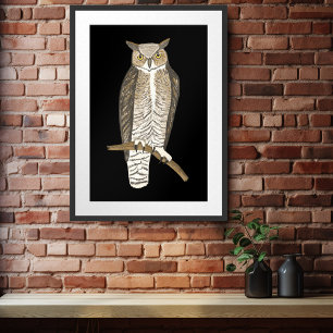 Große Horned Owl Zeichnend Kunst Poster