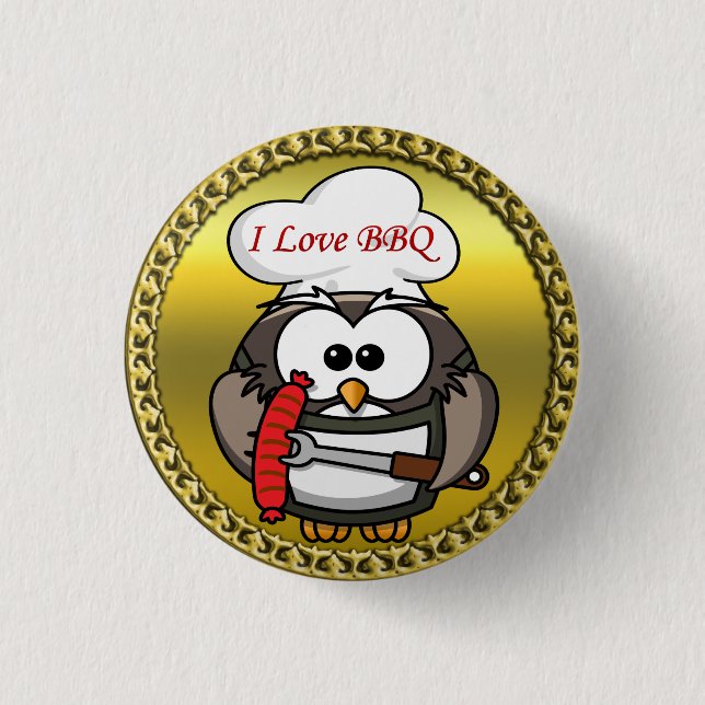 Große Horneule mit GRILLEN in der Hand und Goldrah Button (Vorderseite)