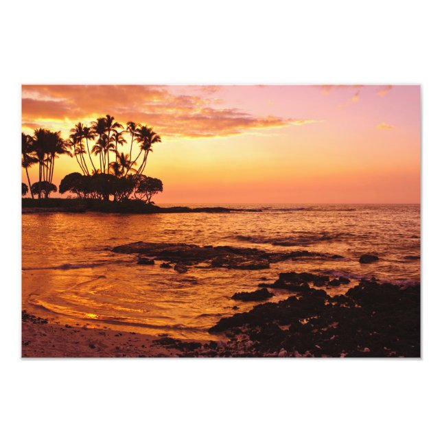 Große Insel, Hawaii. Sonnenuntergang, Big Island H Fotodruck (Vorne)