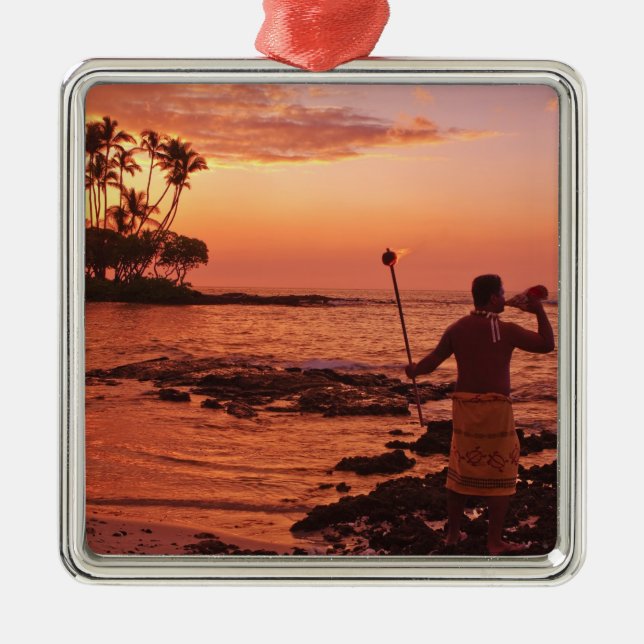 Große Insel, Hawaii. Sunset, Big Island Hawaii. Silbernes Ornament (Vorne)