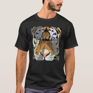 Große Katze Tiger mit geometrischen Linien in voll T-Shirt