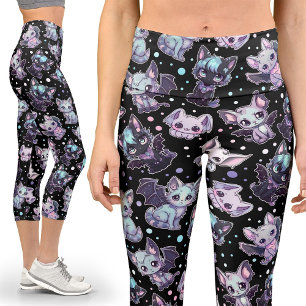 Große Kawaii Pastel Goth Cat-Bat Harajuku Yoga Capri Leggings