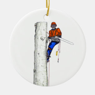Große Kettensäge erforderlich.Arboristischer Baumc Keramik Ornament