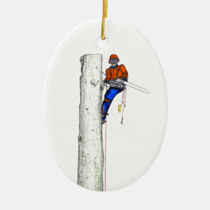 Große Kettensäge erforderlich.Arboristischer Baumc Keramikornament