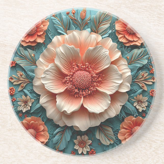 Große korallengroße Blume Getränkeuntersetzer (Vorne)