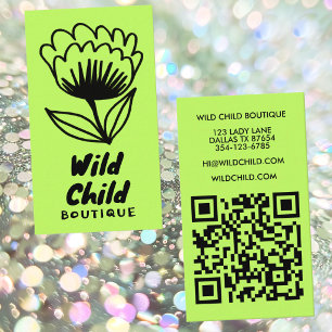 GROßE KÜHNE BLÜTE Rustikale Minimale Blumen QR-Cod Visitenkarte