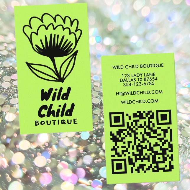 GROßE KÜHNE BLÜTE Rustikale Minimale Blumen QR-Cod Visitenkarte (BIG BOLD BLOOM Rustic Minimal Floral QR code Business Card
)