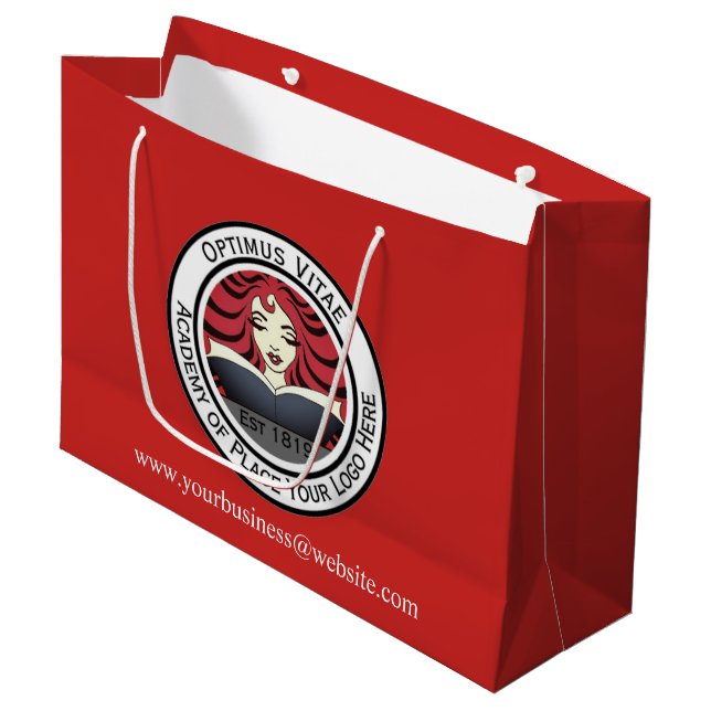 Große, kundenspezifische Einkaufstasche mit Firmen Große Geschenktüte (Vorderseite Schrägansicht)