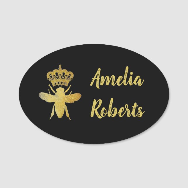 Große, kundenspezifische QUEEN BEE Gold Black Abze Namensschild (Vorderseite)