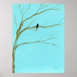 Große Kunstlandschaft Schwarzer Vogel im Baum male Poster