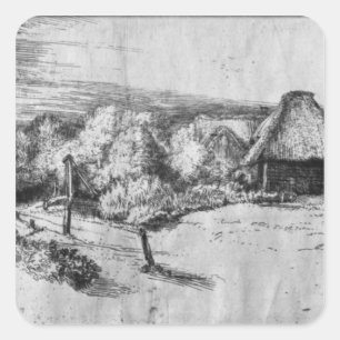 Große Landschaft mit einem Turm, c.1650 Quadratischer Aufkleber