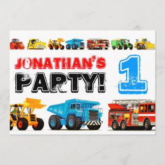 Große Lastkraftwagen 1. Geburtstag Party Einladung