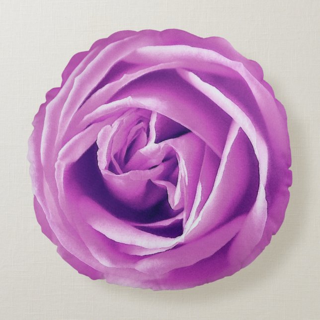 Große Lavendel Rose Print Round Pillow Rundes Kissen (Vorderseite)