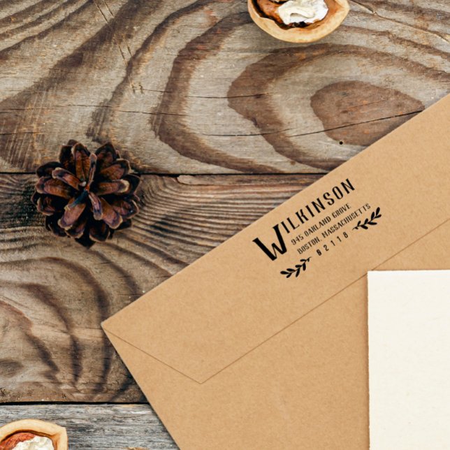 Große Letter & Greenery Nachname Rücksendeadresse Gummistempel (Von Creator hochgeladen)