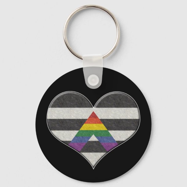 Große LGBT-Allergiker-Flagge Farbiges Herz mit As Schlüsselanhänger (Vorderseite)