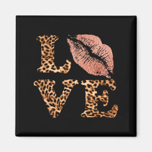 Große Lippen lieben Leopardenprint-Buchstaben Rosa Magnet