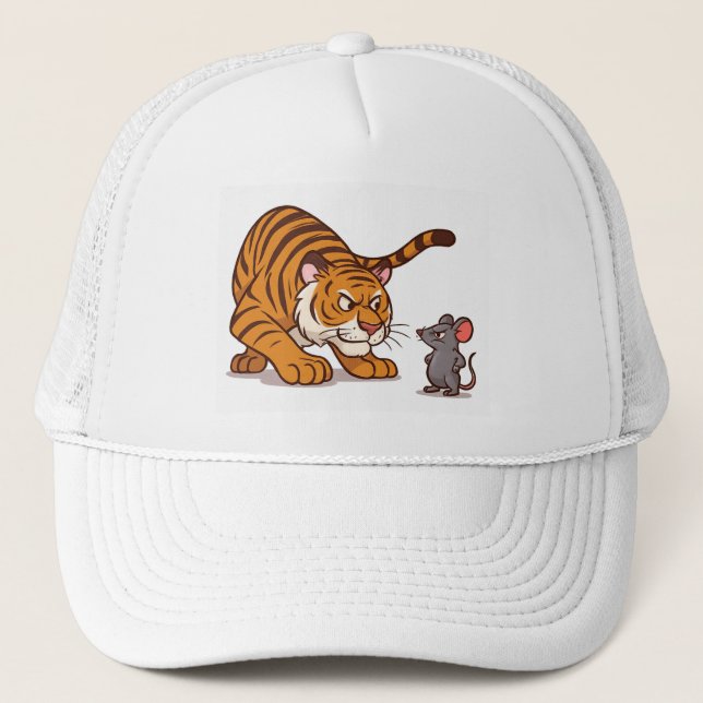"Größe macht mir nichts aus - Maus gegen Tiger Sho Truckerkappe (Vorderseite)