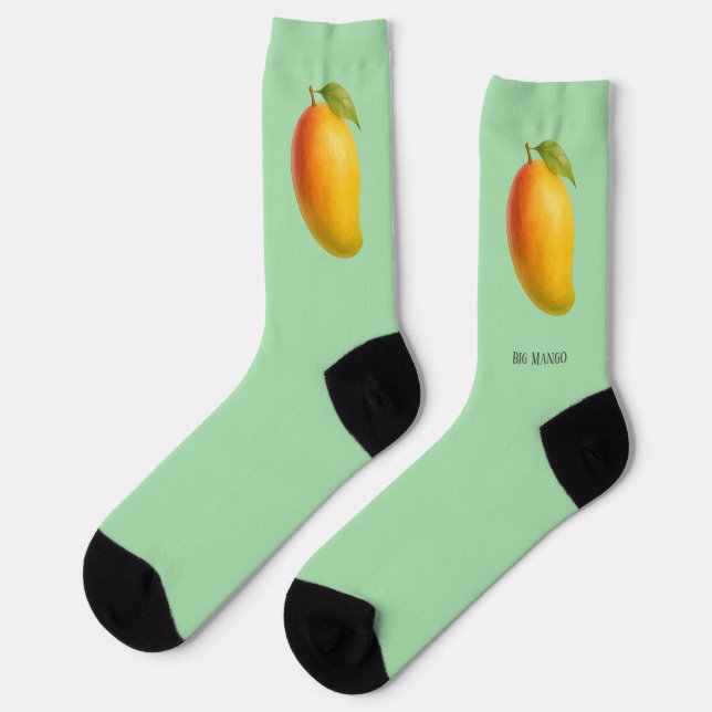 Große Mango, süße Frucht und Name auf Grün Socken (Linkes Detail)