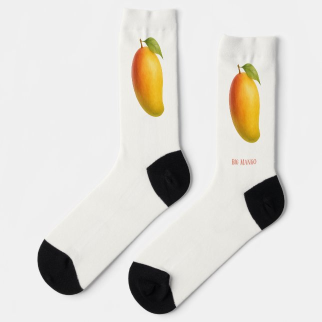 Große Mango, süße Frucht und Name auf Weiß Socken (Linkes Detail)