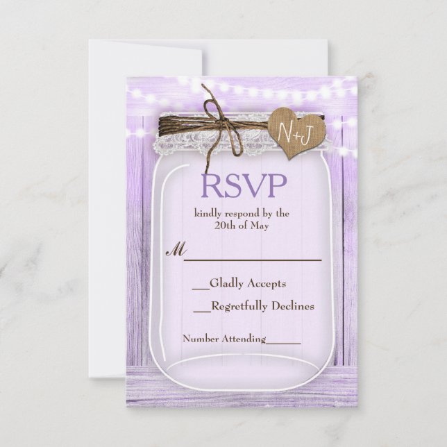 Große Mason Jar & Lights Lavendel Lila UAWG RSVP Karte (Vorderseite)