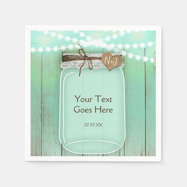 Große Mason Jar & Lights Mint Rustikale Hochzeit Serviette (Vorderseite)