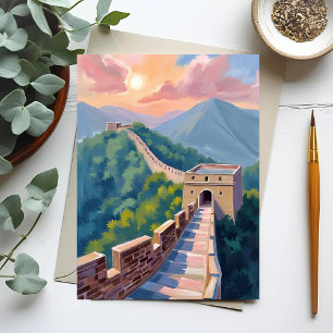 Große Mauer Chinas   Reise Malerei Postkarte