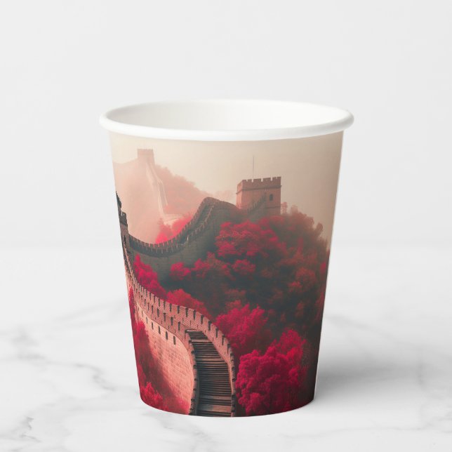 Große Mauer der China im Herbst - Landschaftlich R Pappbecher (Rückseite)