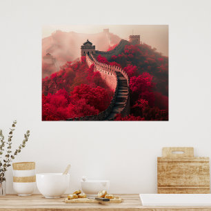 Große Mauer der China im Herbst - Landschaftlich R Poster