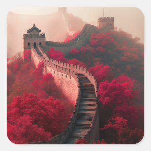 Große Mauer der China im Herbst - Landschaftlich R Quadratischer Aufkleber
