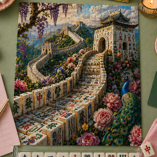 Große Mauer Mahjong Fliesen Landschaftsblumen Pfau