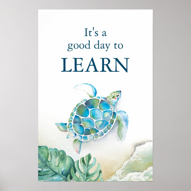 Große Meeresschildkröte und Monstera-Blätter Poster (Vorne)