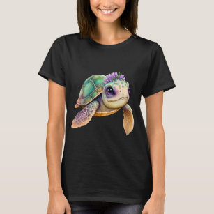 Große Mit Augen Babyschildkröte mit Blumenkronen-G T-Shirt