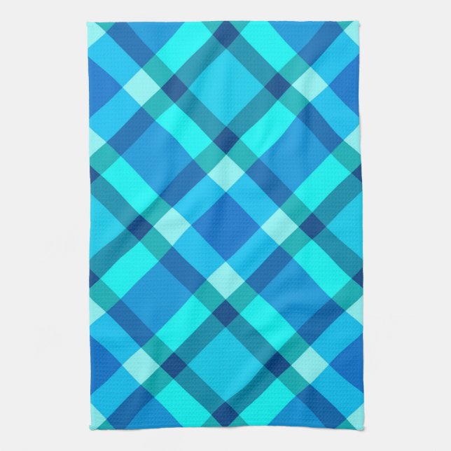 Große moderne Karierte, Cobalt Blue, Aqua & Turquo Geschirrtuch (Vertikal)
