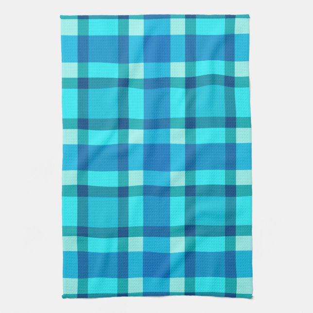 Große moderne Karierte, Cobalt Blue, Aqua & Turquo Küchentuch (Vertikal)