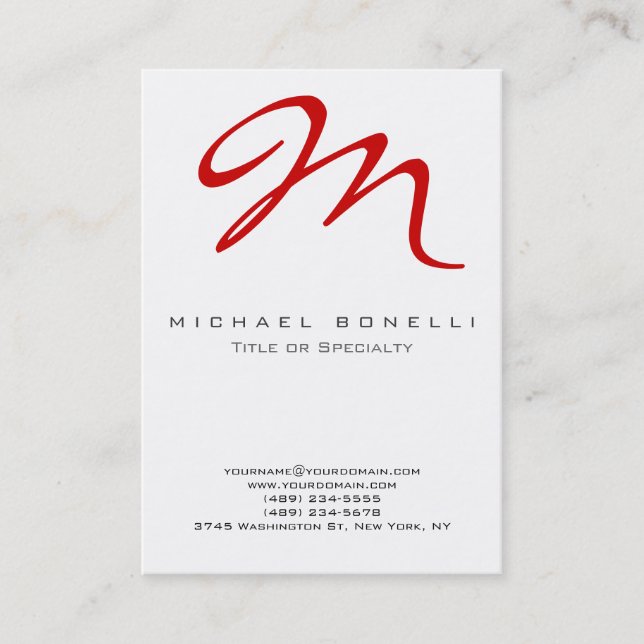 Große monogram Red Calligraphy Business Card Visitenkarte (Vorderseite)