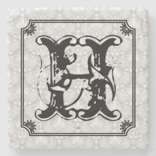 Große Monogramm Art Deco Rahmen weiße Damaskas Steinuntersetzer