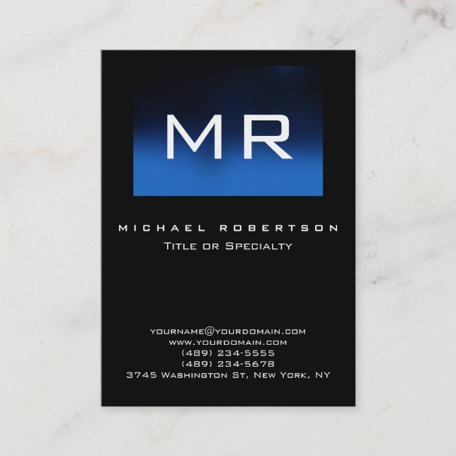 Große Monogramm Black Strip Business Card Visitenkarte (Vorderseite)