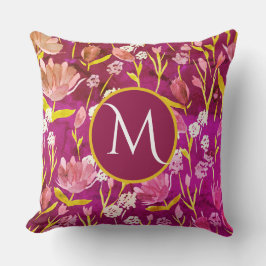 Große Monogramm erste romantische Burgundy Floral Kissen