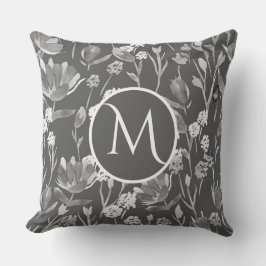 Große Monogramm Initial Romantic Gray Floral Kissen