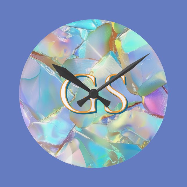 Große Monogramm oder Name auf Opal Runde Wanduhr (Von Creator hochgeladen)