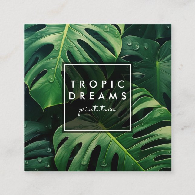 Große Monstera Leaf Botanischer Garten Fotografie Quadratische Visitenkarte (Vorderseite)