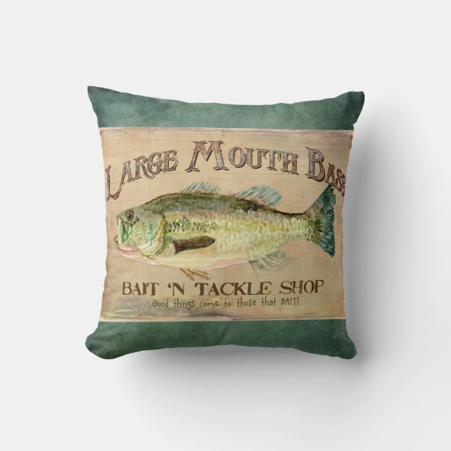 Große Mouth Bass Angelsee Cabin Decke Blau Kissen (Vorderseite)