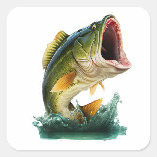Große Mouth Bass explodiert aus dem Wasser Quadratischer Aufkleber