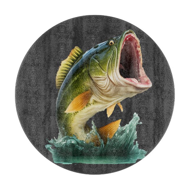 Große Mouth Bass explodiert aus dem Wasser Schneidebrett (Vorderseite)